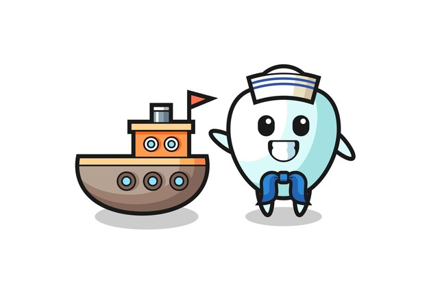 Vector mascota del personaje del diente como marinero.