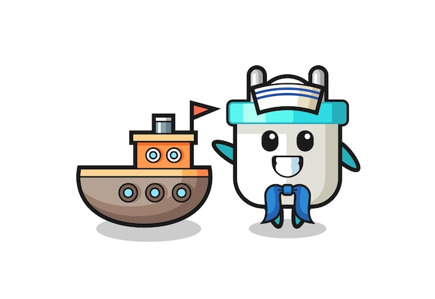 Mascota de personaje de enchufe eléctrico como marinero