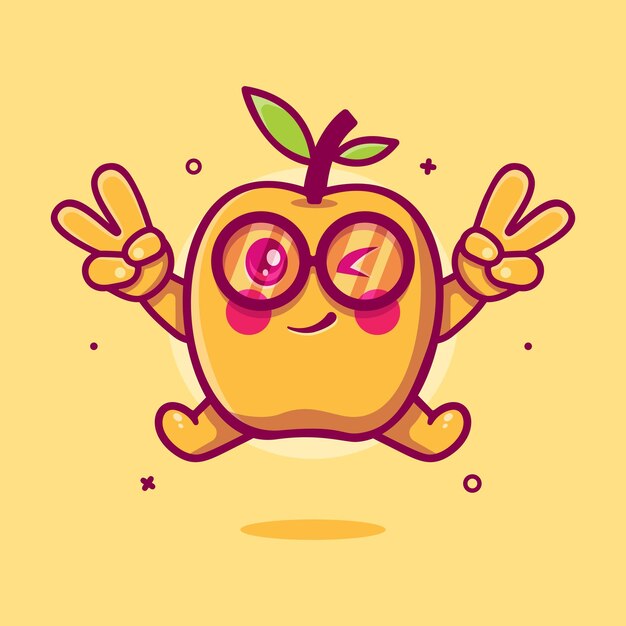mascota de personaje de fruta de albaricoque con gesto de mano de signo de paz dibujos animados aislados en diseño de estilo plano