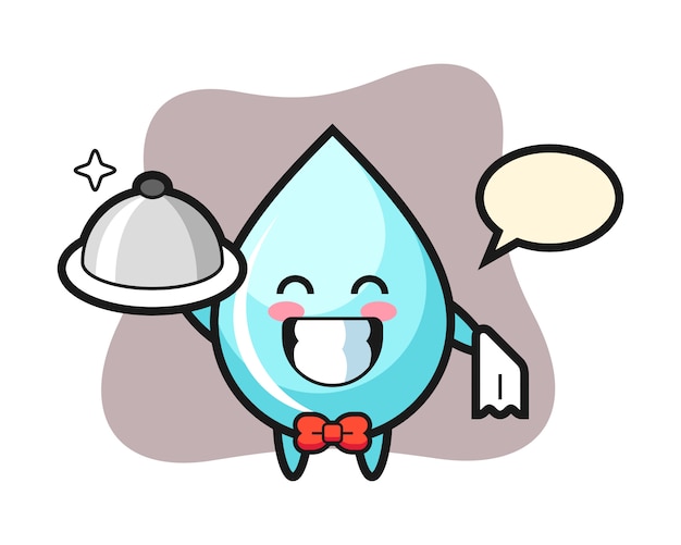 Vector mascota del personaje de gota de agua como camareros, diseño de estilo lindo para camiseta