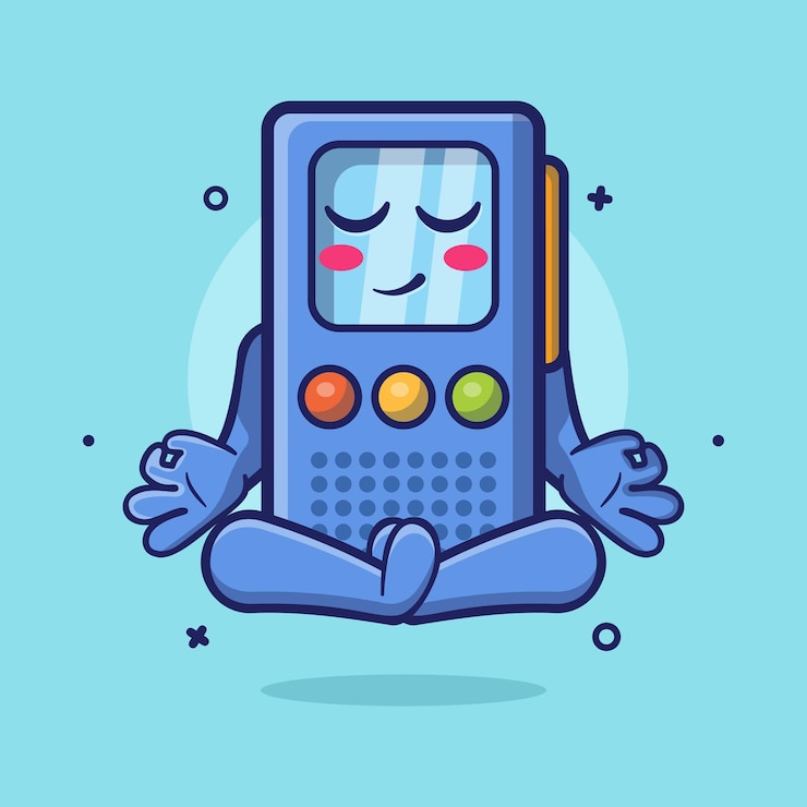 Vector mascota de personaje de grabadora de voz con pose de meditación de yoga dibujos animados aislados en diseño de estilo plano