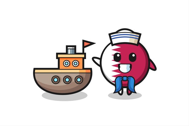 Vector mascota del personaje de la insignia de la bandera de qatar como marinero