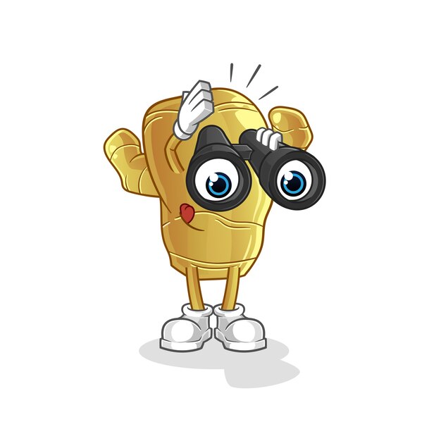 Mascota de personaje de jengibre con binoculares