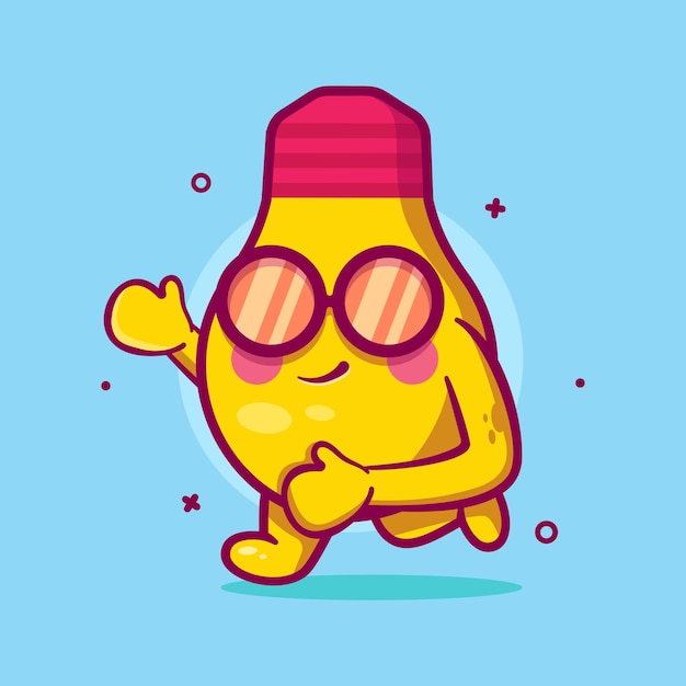 mascota de personaje de lámpara de bombilla fresca ejecutando dibujos animados aislados en diseño de estilo plano