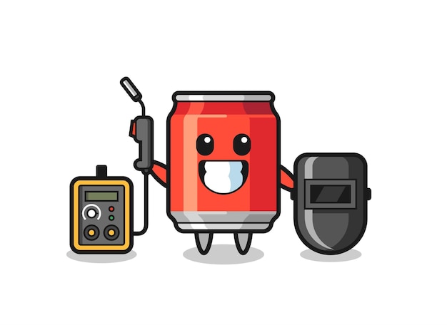 Mascota de personaje de lata de bebida como diseño de estilo lindo de soldador para elemento de logotipo de etiqueta de camiseta