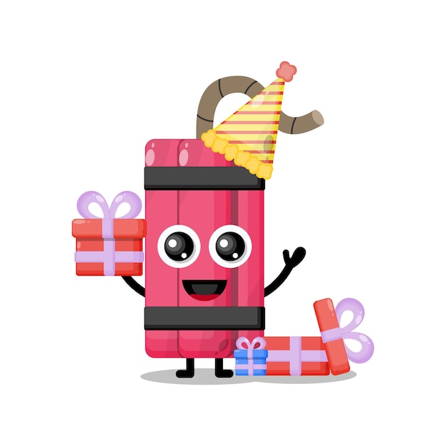 Vector mascota de personaje lindo dinamita de cumpleaños