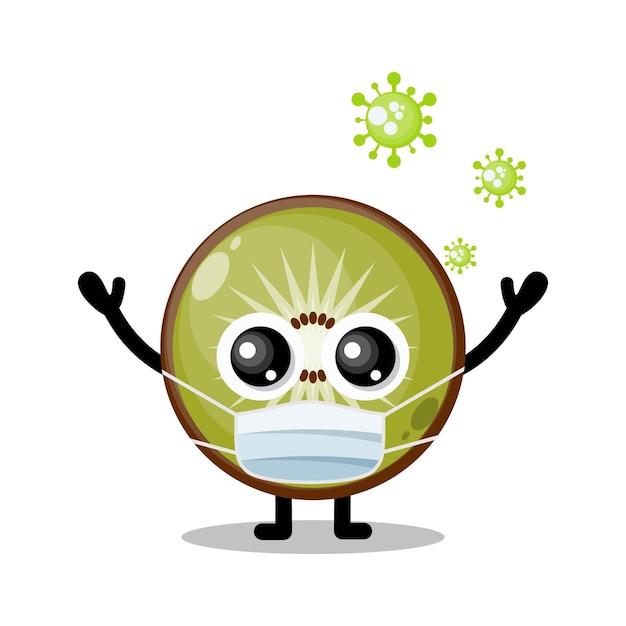 Mascota de personaje lindo de máscara de virus de kiwi