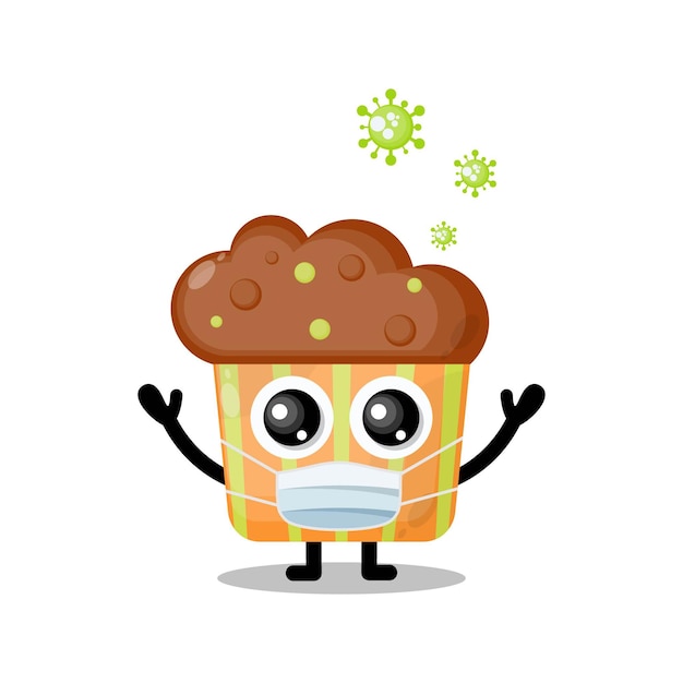 Mascota de personaje lindo de virus de máscara de pastel de taza