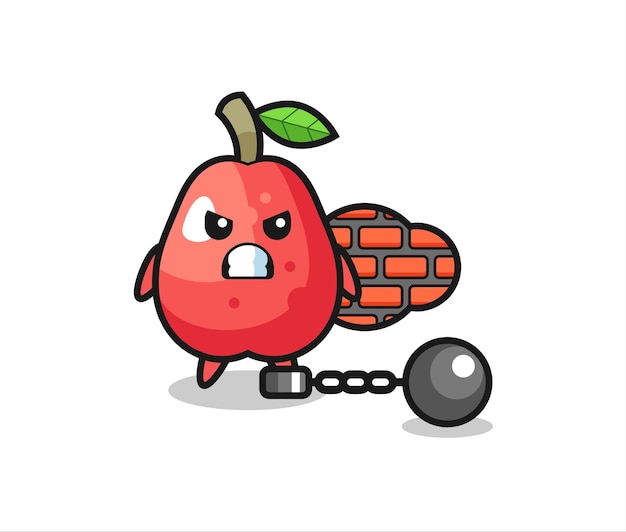 Mascota de personaje de manzana de agua como prisionera, diseño de estilo lindo para camiseta, pegatina, elemento de logotipo