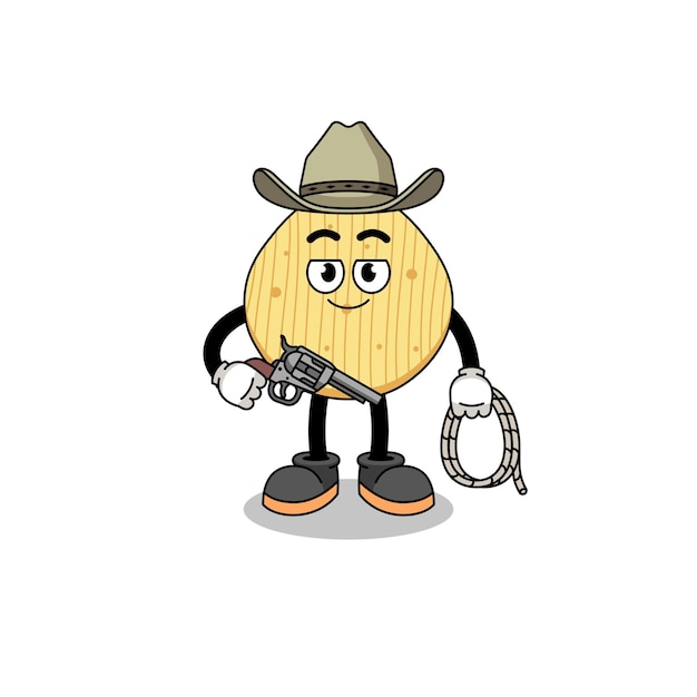 Mascota de personaje de papas fritas como diseño de personajes de vaquero