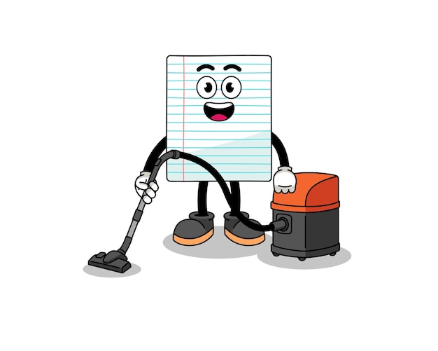 Mascota de personaje de papel con aspiradora