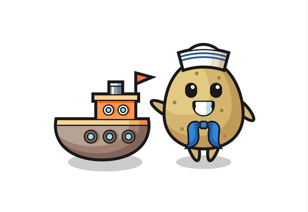 Mascota de personaje de patata como un diseño de estilo lindo de marinero para elemento de logotipo de etiqueta de camiseta