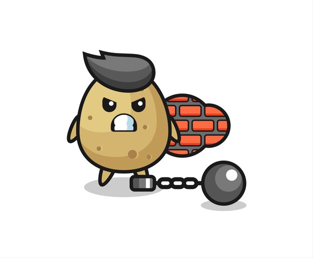 Mascota de personaje de patata como prisionera, diseño de estilo lindo para camiseta, pegatina, elemento de logotipo
