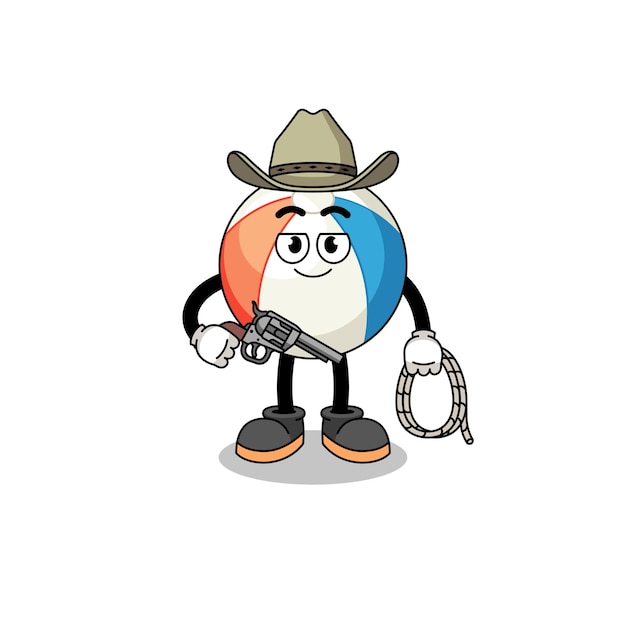 Mascota de personaje de pelota de playa como vaquero