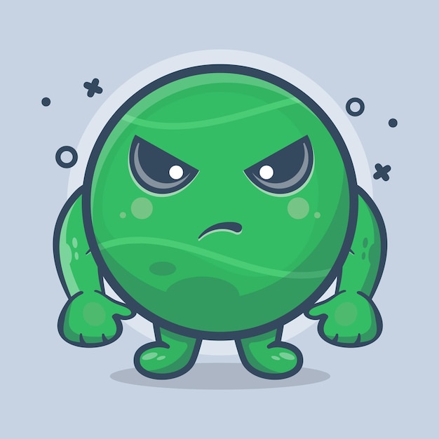 mascota de personaje de pelota de tenis con expresión enojada dibujos animados aislados en diseño de estilo plano