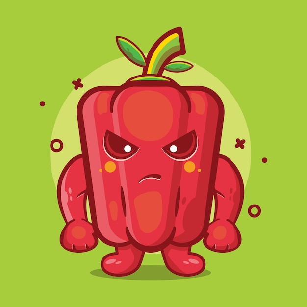 mascota de personaje de pimentón rojo enojado dibujos animados aislados en diseño de estilo plano
