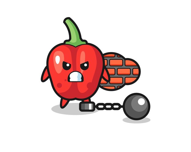 Mascota del personaje de pimiento rojo como prisionero