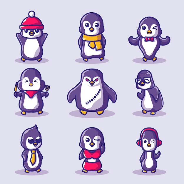 Mascota de personaje de pingüino lindo