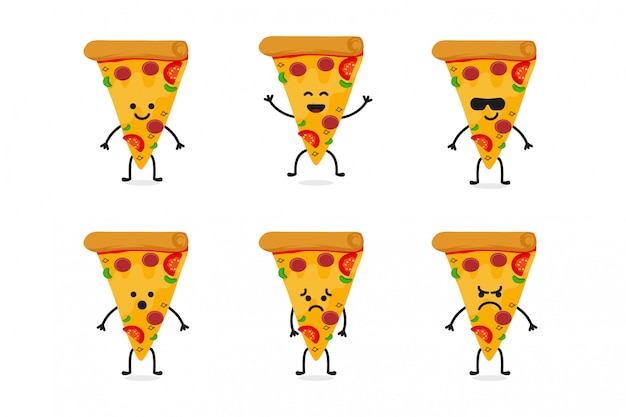 Mascota de personaje de pizza linda plana