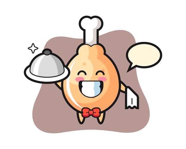 Mascota de personaje de pollo frito como camareros.
