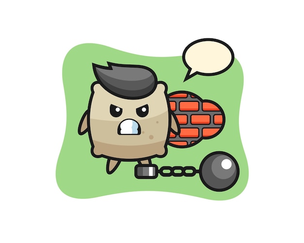 Mascota de personaje de saco como prisionero, diseño de estilo lindo para camiseta, pegatina, elemento de logotipo