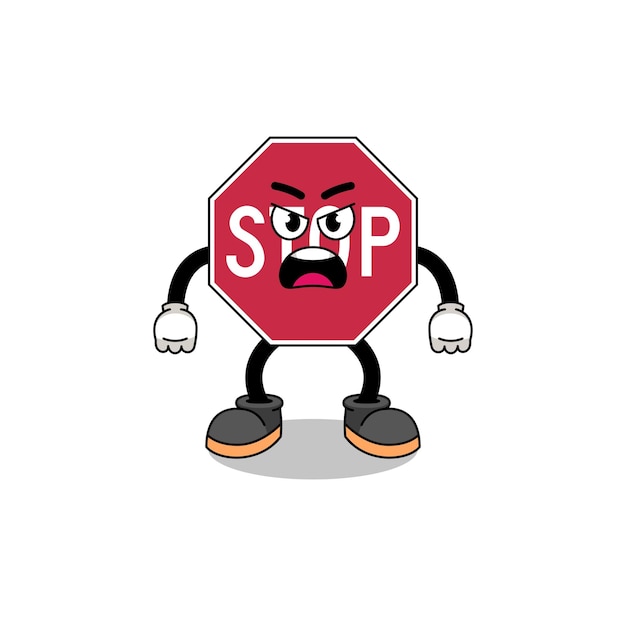 Mascota del personaje de la señal de stop road con aspiradora