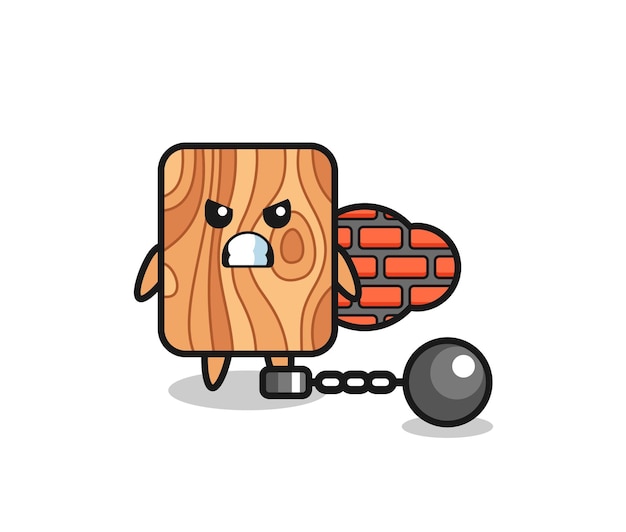 Mascota del personaje de tablón de madera como prisionero.