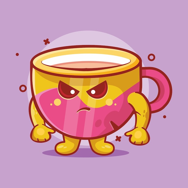 Vector mascota de personaje de taza de café enojado dibujos animados aislados en diseño de estilo plano