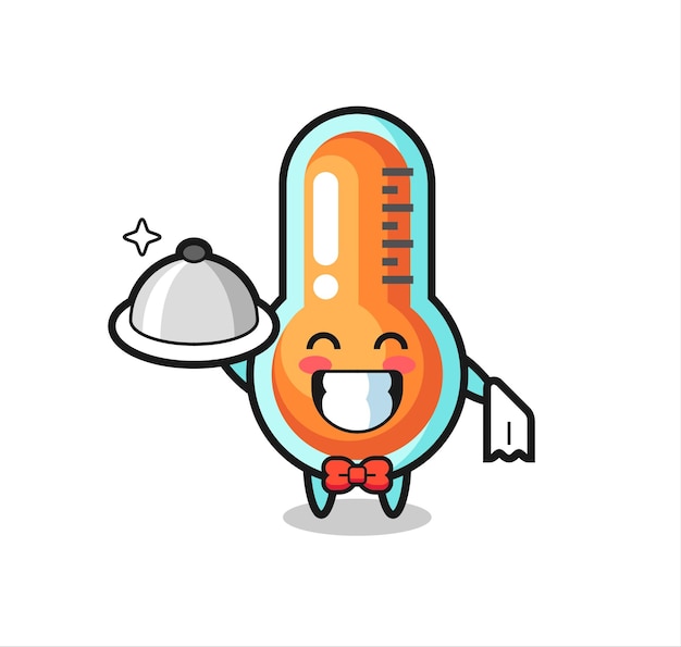 Vector mascota del personaje del termómetro como camareros.
