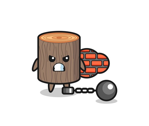 Mascota de personaje de tocón de árbol como prisionero