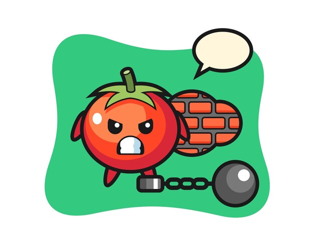Mascota del personaje de los tomates como prisionero.