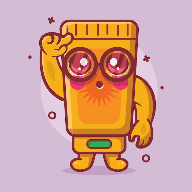 mascota de personaje de tubo de bloqueador solar genio con gesto de pensamiento caricatura aislada en diseño de estilo plano