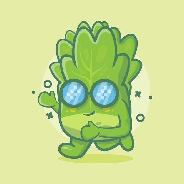 mascota de personaje vegetal de lechuga fresca ejecutando dibujos animados aislados en diseño de estilo plano