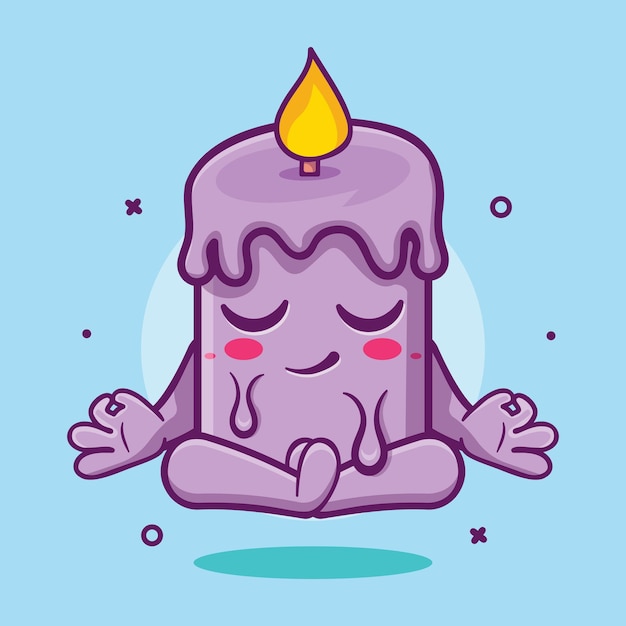 Mascota de personaje de vela tranquila con pose de meditación de yoga dibujos animados aislados en diseño de estilo plano