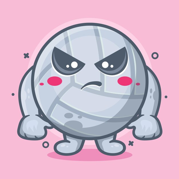 mascota de personaje de voleibol serio con expresión enojada dibujos animados aislados en diseño de estilo plano