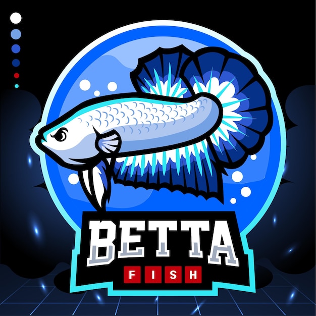 Mascota de pez betta de borde azul. logotipo de esport