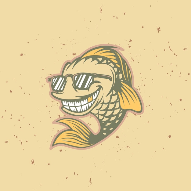 Mascota de pez dentado dorado con gafas