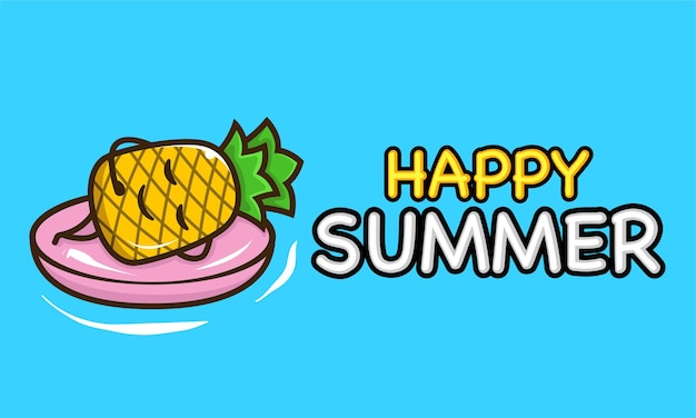 Mascota de piña fresca en plantilla de banner de vacaciones de verano