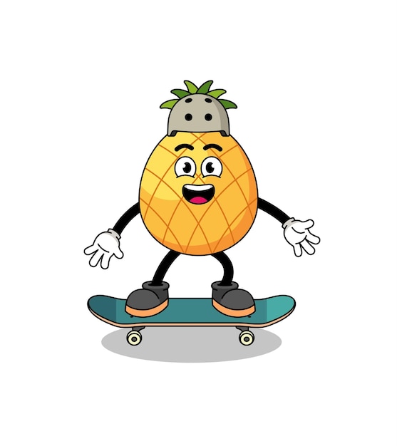 Mascota de piña jugando una patineta