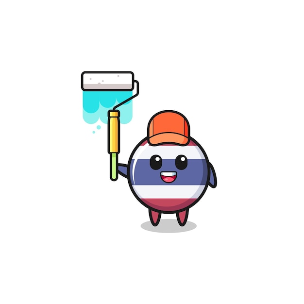 La mascota del pintor de la bandera de tailandia con un rodillo de pintura