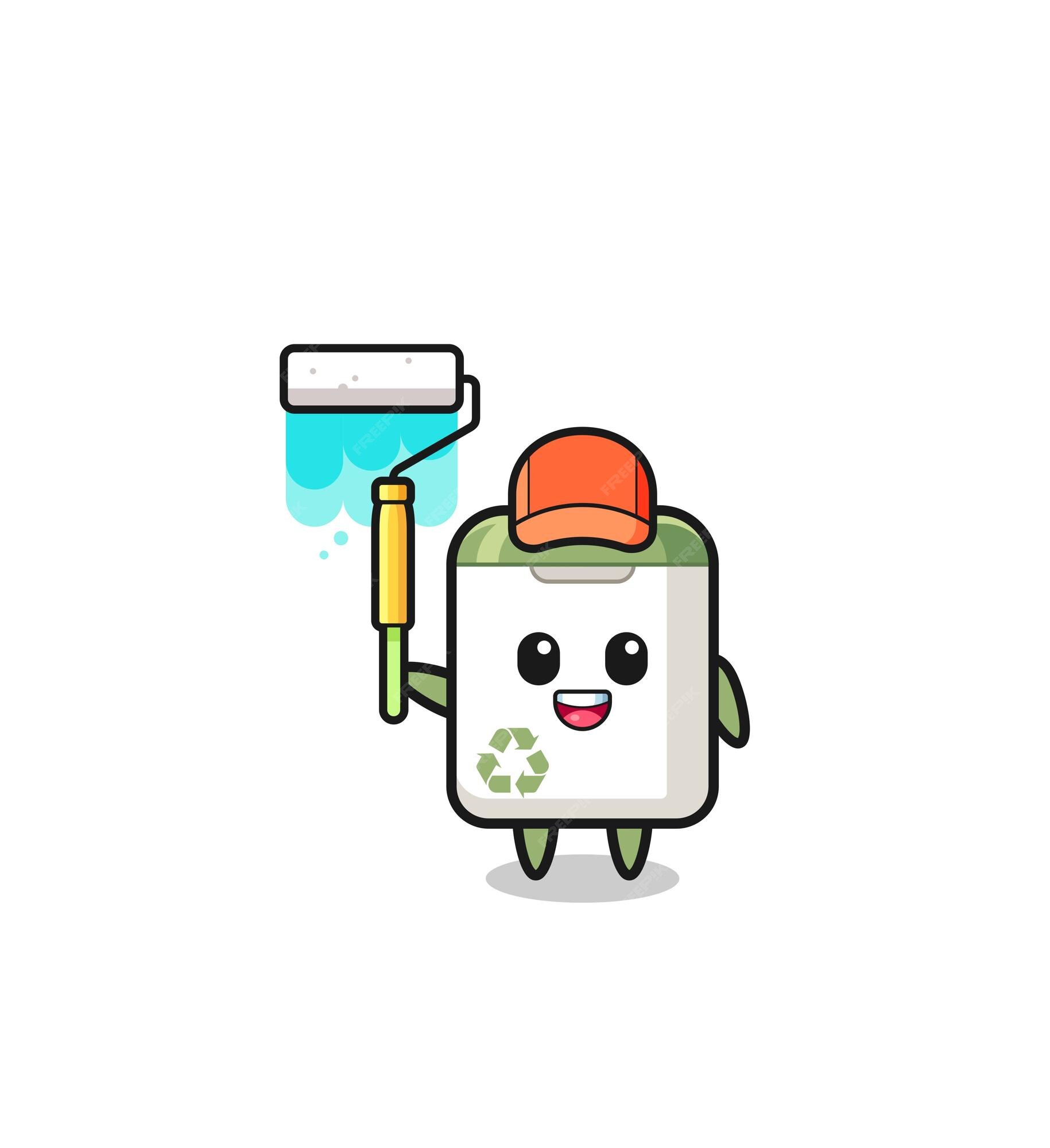 La mascota del pintor de botes de basura con un rodillo de pintura. |  Vector Premium