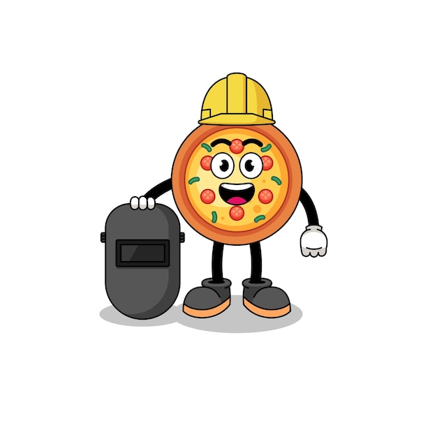 Mascota de pizza como soldador