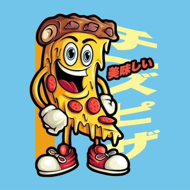 Vector mascota de pizza feliz 1