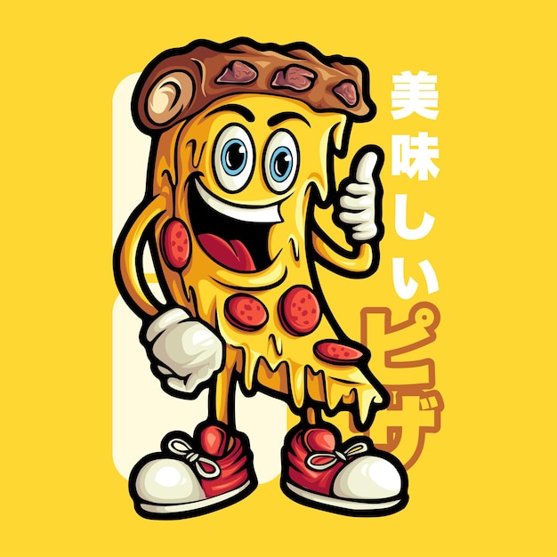 Vector mascota de pizza feliz 3