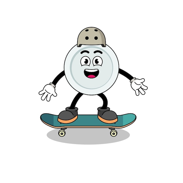 Mascota de la placa que juega una patineta