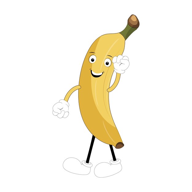 La mascota del plátano es un personaje de dibujos animados de frutas, un emoticon, una mascota feliz de plátano.