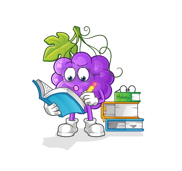 La mascota que estudia la uva. vector de dibujos animados