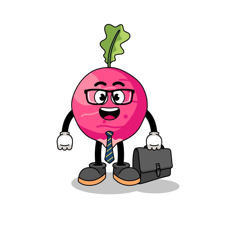 Vector mascota de rábano como hombre de negocios.