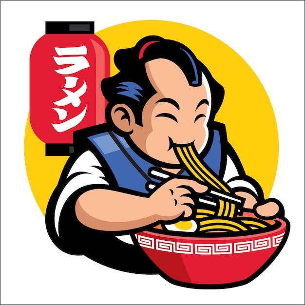 Mascota de ramen de hombres tradicionales de japón