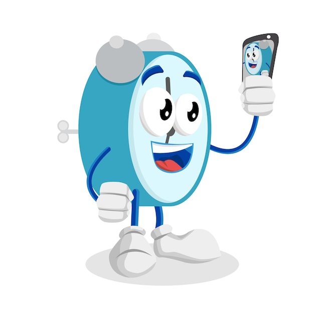 La mascota del reloj con pose de selfie